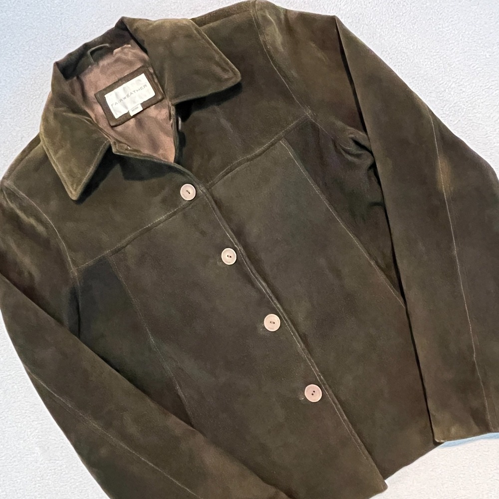 Fairweather Womens Suede Leather Jacket Olive Green Y2K 90s Blazer Medium